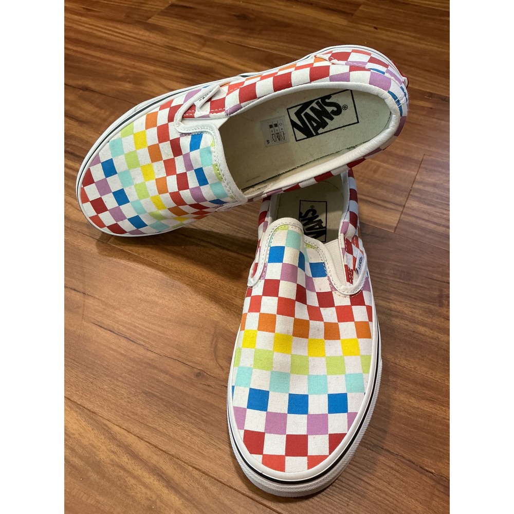 Vans Sneakers Classic Slip-On Men 8 Women 9.5 Rainbow Checkerboard Multi-Color